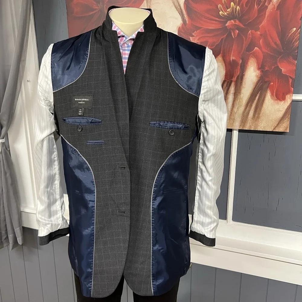 Banana Republic 👉Actual Sz 42R👈 Slim Fit Men Suit Jacket Polyester Dark‎ Gray